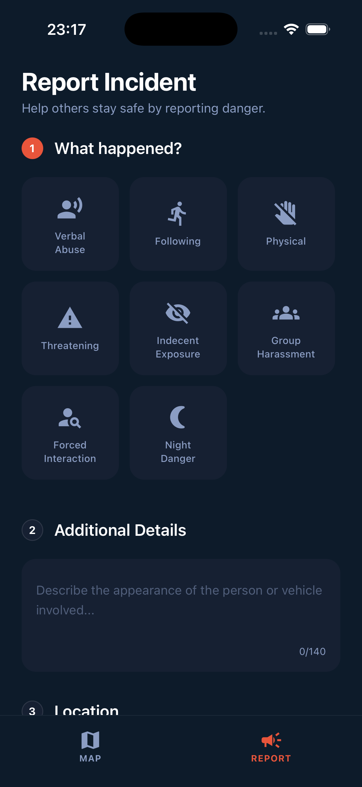 HerMap report screen